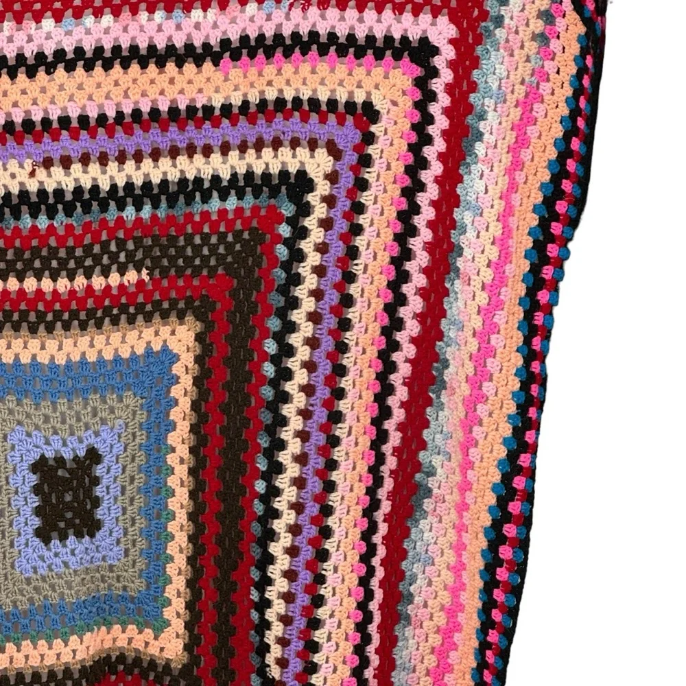 *Beautiful Hand Made Multicolored Crocheted Blanket measuring 70” x 67”.